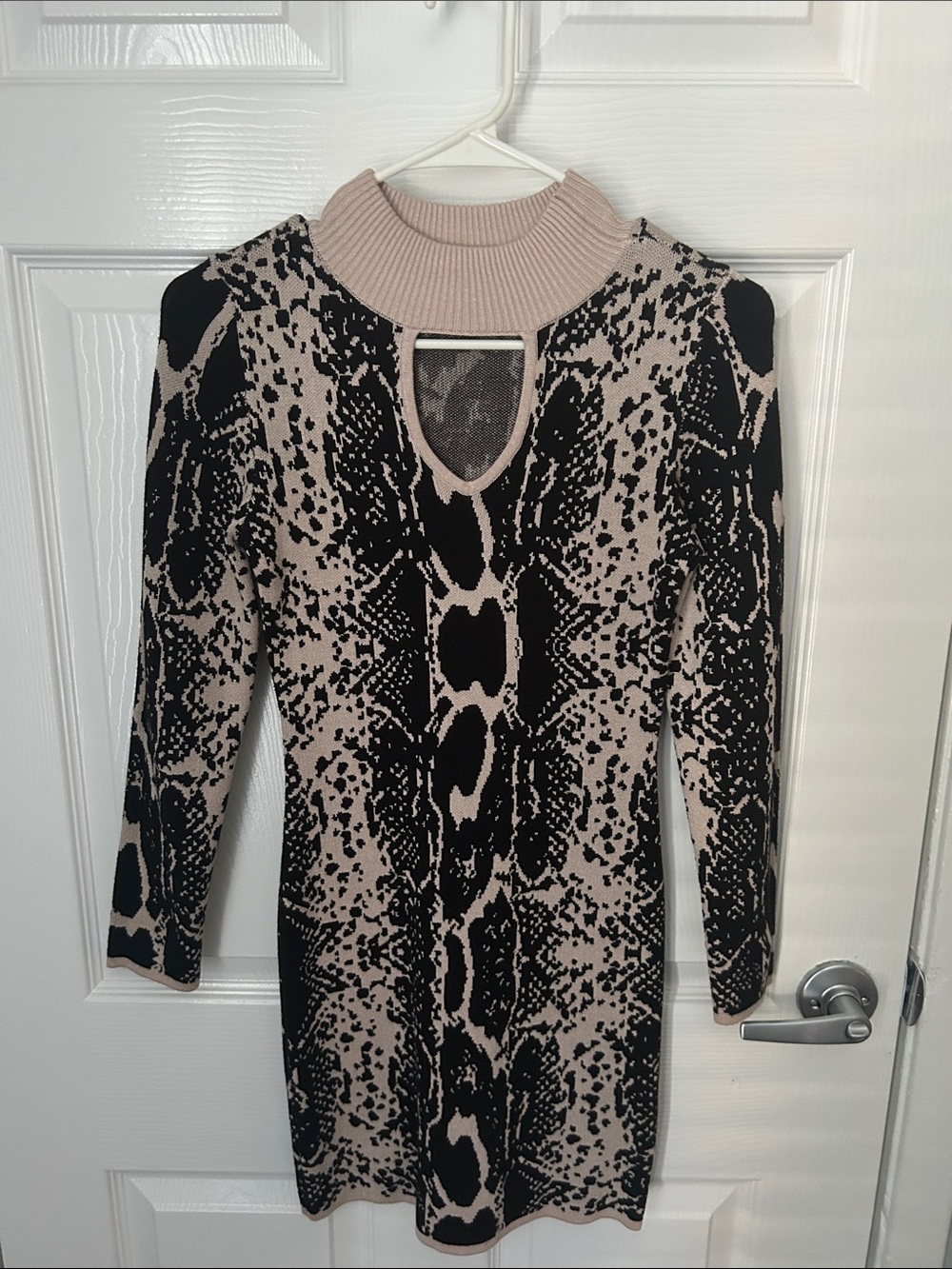 Ribbed Collar Snake-Print Mini Dress in Blush